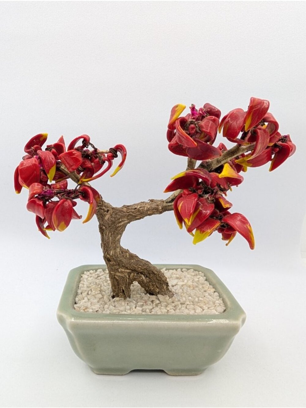 Vintage Ceramic Tree Japanese Red Floral Asian Decor 5.75" READ